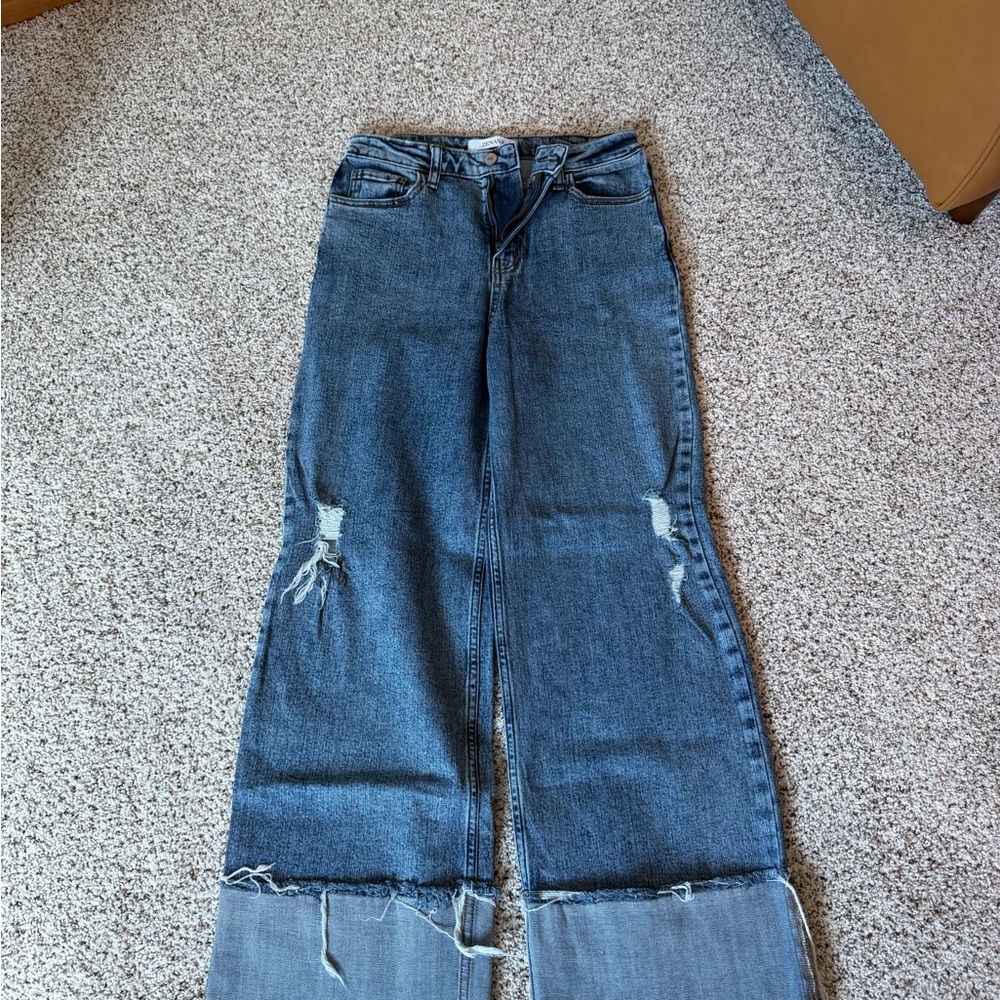 Zenana Outfitters Blue Distressed Flare Jeans